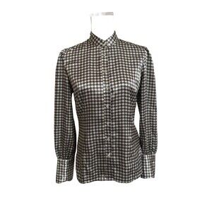 Y2K Mexx Women's 8 Medium Satin Geometrical Print Brown & Beige Long Sleeve Top